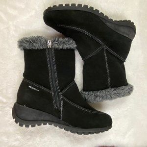 Studio Brilliant Women's Black Suede‎ Faux Fur Trim Evonna WaterProof Boots 7.5